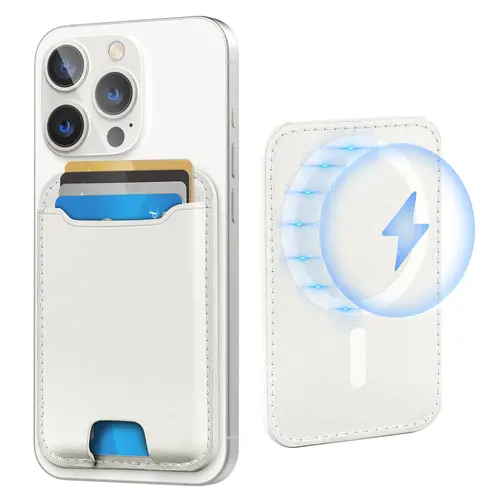 MagSafe Magnetic Snap Wallet Card Holder with Clip, RFID Blocker, NFC Protection, 4 Card Slots, Fits iPhone 12+/13/14/15/16 Series & 16 Pro, Easy Installation, Portable Blue Adhesive Smartphone Accessory