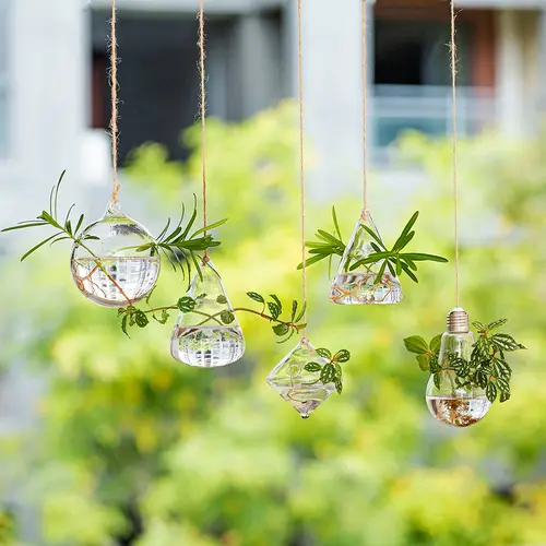 5Pcs Hanging Glass Terrarium Planters - Modern Plant Pots, Hanging Baskets, Hydroponic Propagation Stations, Wall-Mounted Space-Saving Containers for Container Gardening, Balcony Garden, Indoor Window Home Decor (Boxed Set),sohochic
