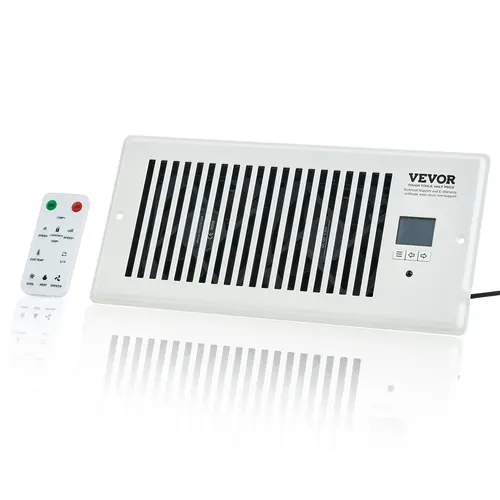 【toolupgrade】VEVOR Ventilation Fan Booster, 4×10 In Corded Compact Fit Quiet Smart Aluminum Register Fan with Remote, Thermostat Control & Adjustable Speed for HVAC Users - White