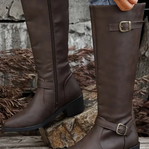Women's Fashionable Solid Color Side Zipper Boots, Retro Fashionable Knee High Boots for Daily Wear, Comfortable and Stylish Pointed Toe Boots for Women