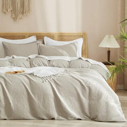 【SohoChic】PHF Waffle Weave Duvet Cover Set, 3 counts/set Ultra Soft Comforter Cover for All Season,  SohoChic Breathable Durable with 2 Pillow Shams Bedding Collection, Ideal Gift
