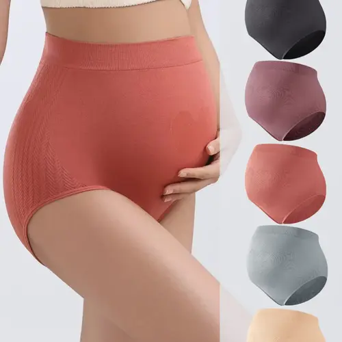 5pcs/10pcs Seamless Maternity Pregnancy Underwear High-Waisted Triangle Panties, Maternity Undies, Comfortable Soft Belly Support, Plain Design, All-Season Casual Wear
