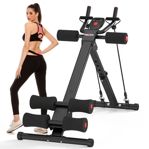 RELIFESPORTS Foldable Ab Exercise Machine - Unisex Core Workout Strength Equipment with Adjustable Steel Frame, LCD Real-Time Display, Resistance Bands, Silent Smooth Operation, Foldable Structure, Home Gym Stuff