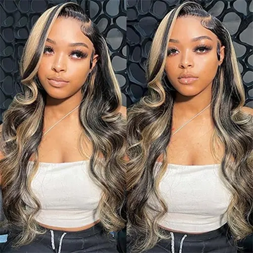 BangJazz FB/27 Balayage  Wigs Human Hair 13x6 Body Wave Highlight Lace Front wigs 180% Density Ombre Glueless Human Hair Wig for Women Pre Plucked