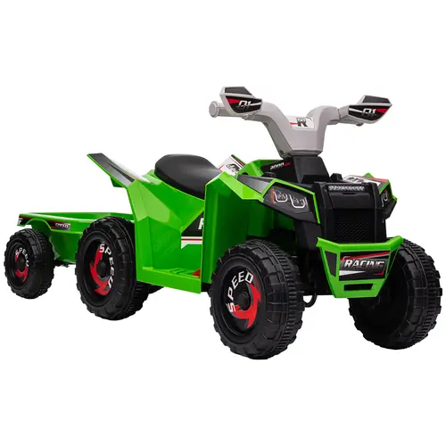 Aosom Kids ATV Quad Car with Back Trailer, 6V Kids Electric Car with Forward Backward Function for Toddlers Ages 18-36 Months