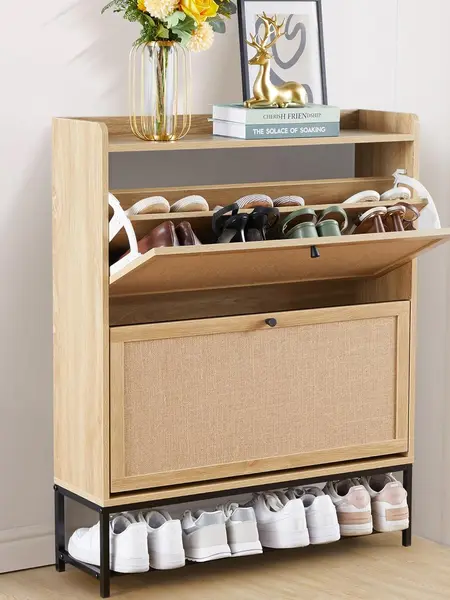 Giratree Shoe Cabinet, Shoe Cabinet Freestanding Tipping Bucket Shoe Rack Organizer with 2 3 4 Flip Drawers, Modern Entryway Narrow Shoe Rack for Entryway, Hallway, Bedroom