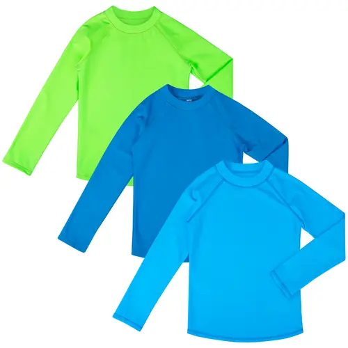 BIG ELEPHANT Kids Rash Guard Swim Shirts 3 Pack, UPF 50+ Long Sleeve Sun Protection Swimwear for Boys Girls, Surf Tops for Beach Pool Outdoor Activities