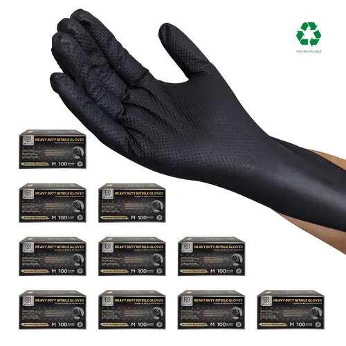 GP Craft 8Mil Diamond Textured Waterproof Nitrile Disposable Gloves - 100PCS Black Industrial Box (10*6*5 inches), Latex-Free, Powder-Free, Ambidextrous, Soft, Warehouse, Workshop, Sink, Grip That Stays, Hand Protection