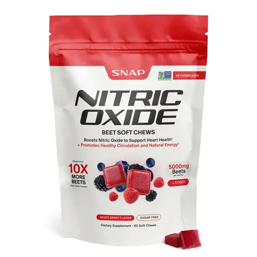 Snap Supplements - Nitric Oxide Beet Chews - 5,000mg of beets - 30 Servings - Natural Supplement Soft Chews - Mixed Berry Flavor - Sugar Free