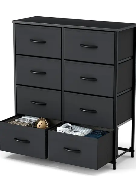 Sweetcrispy Bedroom Dresser with 8 Fabric Drawers - Tall Dresser Storage Organizer, Stack to Save Space Apartment Furniture with Metal Frame, Wooden Top, Cabinet, Lightweight Nursery Furniture for Clothing Storage