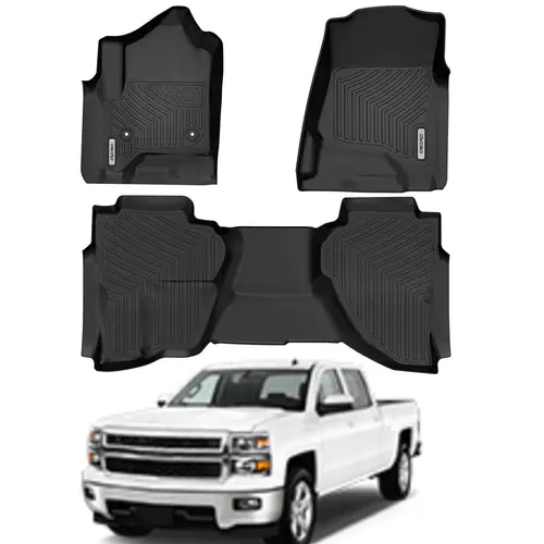 【toolupgrade】YITAMOTOR Floor Mats for 2014-2018 Chevy Sliverado /GMC Sierra 1500 Double Cab, 2015-2019 Chevy Silverado/GMC Sierra 2500HD 3500HD, 2019 Silverado LD/Sierra Limited, All Weather Guard 1st and 2nd Row