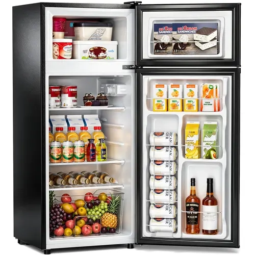 Manastin 4.5 Cu.Ft Compact Mini Fridge with Separate Freezer, 2-Door Energy-Saver Refrigerator with 7-Level Adjustable Thermostat, Quiet for Apartment, Game Room, Office Small Spaces