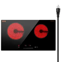 【toolupgrade】VEVOR 24-in Built-in Electric Cooktop, 2-Burner 1800W Ceramic Radiant Stove Top (1600 to 1999W) for Quick Meals, Glass Panel, Touch Controls, Timer, Child Lock, 9 Heat Levels, Residual Heat Indicator, 120V Plug, Space-Saving for Elderly, 24 I
