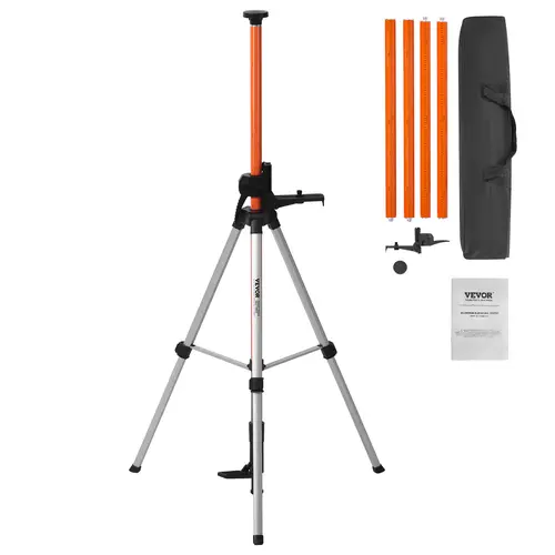 【toolupgrade】VEVOR Laser Level Tripod, Telescopic Heavy-Duty Lightweight Aluminum Stand with 1/4"-20 & 5/8"-11 Thread Mounts, Level Bubble, 40.94-133.85 in Height Adjustment, Foldable Tucks into the Bag for Laser Scanner