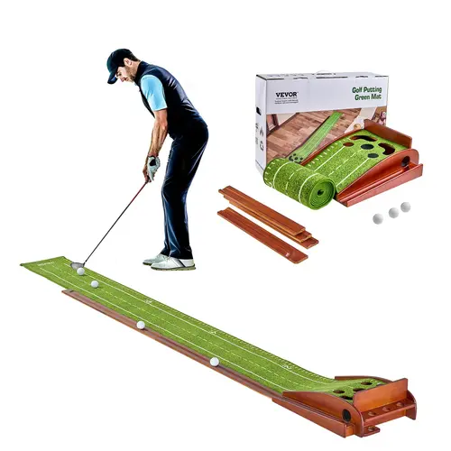 VEVOR Golf Putting Mat,  5 Hole Indoor Golf Putting Green, Wrinkle-Free Golf Training Aid, Mini Golf Set  with Auto-Ball Return, Alignment Guide, 3 Ball, Wood Base, Game Practice Gift for Home Offic, Golf Gift Sets, Golf Practice Equipment,toolupgrade
