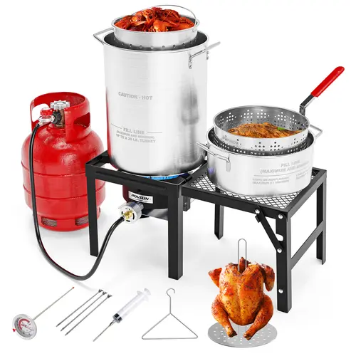 ROVSUN 30QT Turkey Fryer & 10QT Fish Fryer Kit with 54000BTU Propane Stove & Foldable Side Table, Aluminum Deep Fryer Pot for Outdoor Cooking Seafood Boiling w/Lifting Hook, Turkey Rack & Thermometer,TikTokShopBlackFriday,Thanksgiving,sohochic
