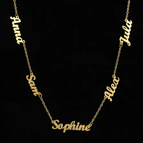 AS025 Mom Jewelry with Kids Names Multiple Names Custom Cut Necklace Personalized Gift Stainless Steel Letter Necklace For Mother's Day Anniversary Valentine's Day