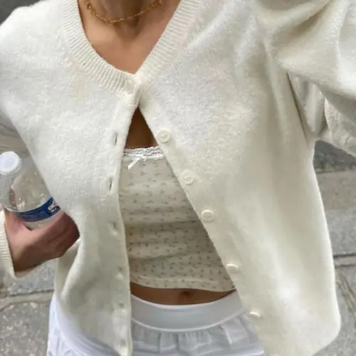 Women's Fashion Plain Button Front Cardigan Sweaters, Casual Long Sleeve Round Neck Knitwear for Fall & Winter, Fashion Women's Knit Basics Clothing for Daily Wear, 2026 Autumn Trend, Spring Clothes