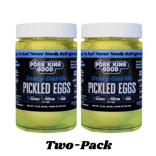 Pork King Good Zesty Garlic Pickled Eggs, 2-Pack Pints - Spicy Jalapeno, High Protein, Keto & Gluten Free Snack