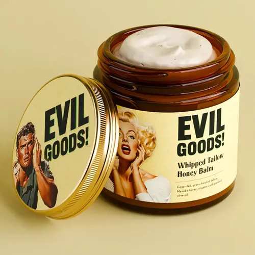 EVILGOODS Whipped Beef Tallow & Manuka Honey Balm Jar - 100% Natural Organic Vitamin-Infused Beauty Product, Grass-Fed Tallow Moisturizers & Mists, Oil-Based Hydration, Paraben-Free Healing Cream Moisturizers & Mists for Sensitive Skin