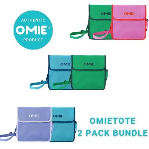OmieTote TTS 2-Count Foldable Coated Nylon Multi-Compartment Lunch Bags - Durable, Insulated, Leakproof, Lightweight, Compact, Spill-Resistant, Velcro Closure, Adjustable Strap, Mesh Pockets, On-the-Go Bento Bag, Durable Lunch Bags