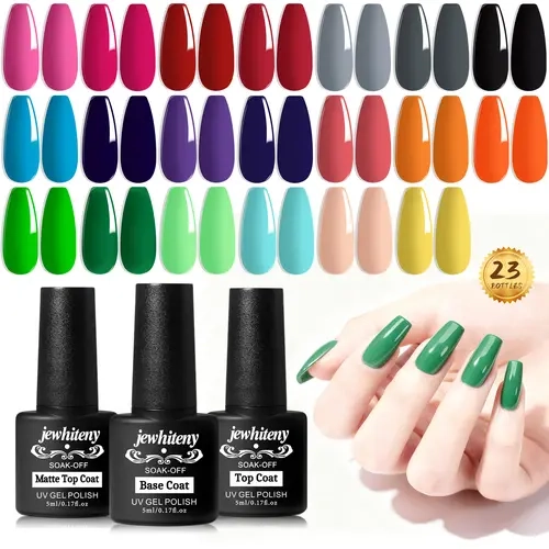 JEWHITENY 23PCS Gel Nail Polish Set - 20 Colors, Long-Lasting, Glossy Resin Formula, with Base & Top Coat - Beauty Products, Cosmetic Manicure Kit for Home & Salon Use