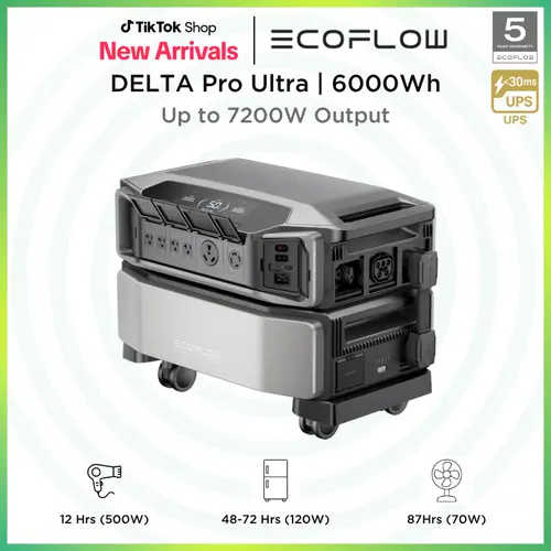 ECOFLOW DELTA Pro Ultra 6000Wh Power Station, 120/240V 7200W AC Output, Lifepo4 Home Battery Backup Expandable to 90kWh, 2H to Full Charge