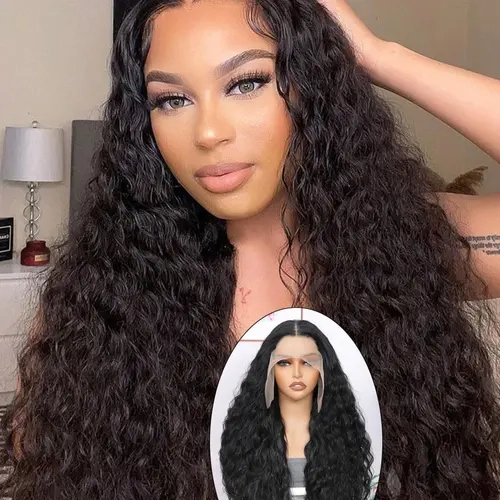 26 Inch Burgundy Water Wave Lace Front Wigs for Women, Gorgeous Fluffy Wigs without Bangs, Synthetic Heat Resistant Lace Front Wigs for Party, Daily Use, Fashion Fluffy Wigs