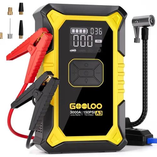 GOOLOO A3 YELLOW Jump Starter with Air Compressor, 3000A Portable Car Battery Booster (9.0 Gas/6.5L Diesel) with 150PSI Auto-Shutoff Tire Inflator. fathersdaygift,car accessories,toolupgrade