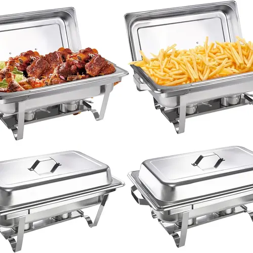 Kerilyn 2/4 Packs 9QT Chafing Dishes for Buffet Set, Rectangular Stainless Steel Food Warmer Sets with Lids, Food Pans, Water Pan and Fuel Holders for Restaurant Catering Parties Weddings Serving Food Warmer & Chafers Servers Sets