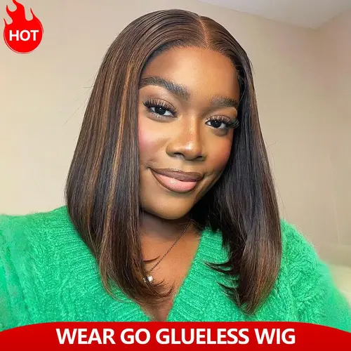 Human Hair Glueless Frontal Lace Wig - 6×5 Lace Fronts, Pre-Cut, Pre-Bleached Knots, Wear Go, Adjustable, Beginner Friendly, Natural Straight Bob Cut, Natural Looking#SohoChic #TikTokShopBackToSchool