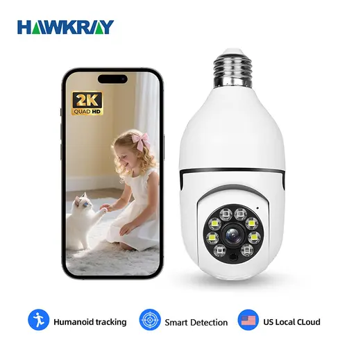 Hawkray 4MP Cordless Smart Light Bulb Wireless Security Camera - Dual-Lens Night Vision, 5G/2.4G Dual-WiFi, Motion Detection, 2-Way Audio, US Local Cloud, Safety Socket, Easy Installation, Outdoor Gadgets for Father's Day, Reliable Customer Service