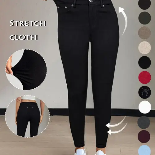 GILIPUR Y2K Women's Plain Pocket with Buttons, Casual Comfy Skinny Sports Stretchy Four Season Leggings for Fitness Activewear Yoga Gym Workout, Ladies Athleisure Bottoms for Fall & Winter