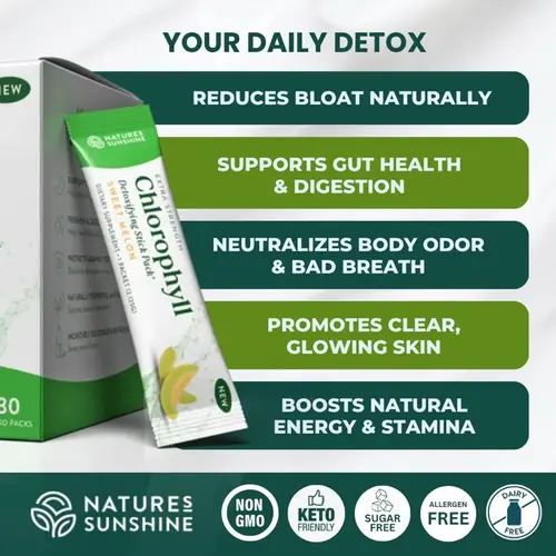 Nature's Sunshine Chlorophyll Stick Packs: Sweet Melon. Your Daily Detox-Reduce Bloating, Clear Skin, Boost Energy, Support Digestion, Control Odor. Healthcare Supplement Bathroom