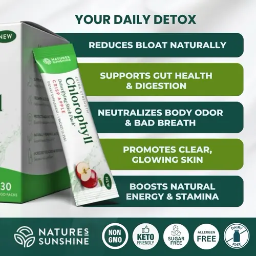 Nature's Sunshine Chlorophyll Stick Packs: Crisp Apple. Gut Health Hero- Detox, Reduce Bloat, Clear Skin, Support Digestion, Boost Energy Healthcare