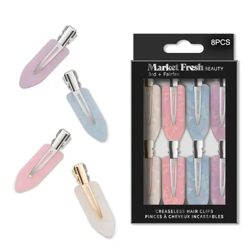 Market Fresh Beauty Creaseless Hair Clips, 8-Pack – No-Crease Styling Clips for Sectioning, Makeup, and All Hair Types (White, Pink, Pearl) head accessory