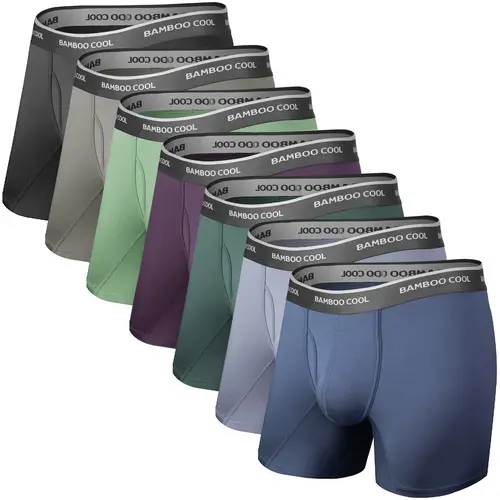 BAMBOO COOL Men's Mid Waist Athletic Boxer Briefs - Premium Smooth Stretch Fabric, 3D Pouch Support, Open Fly, Breathable, Non-Fading, Tag-Free, 4 or X-7 Pack (Ideal for Outdoor Use)