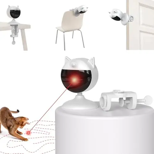 Potaroma Smart Sensor Cat Laser Toy - Automatic Rechargeable, Motion-Activated, Clamp Mount, Auto Power Off, Plastic Body, Jittery Trace Random Path, Indoor Exercise Toy for Kittens, Cream White