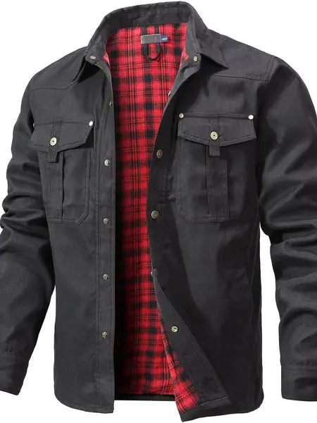 Zaitun Men's Flannel Lined Shacket Jacket Plaid Brushed Lining Cowboy Western Twill Outdoor Shirt Jacket,back to school