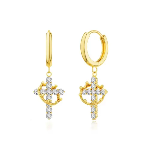 Tewiky Colorful Crown Cross Earrings For Women Dainty CZ Cross Pendant Earrings Hypoallergenic Non Tarnish Earrings Trendy Jewelry Christian Gift For Girls For Easter