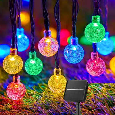 Solar String Lights Outdoor 50 LED 23FT Crystal Globe Lights with 8 Lighting Modes, Waterproof Solar Powered Patio Lights for Garden Yard Porch Wedding Party Decor