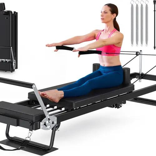 Foldable Pilates Reformer, Pilates Machine & Equipment for Gym Workout and Home Use, Suitable for Intermediate and Beginners Users Stretch Rope