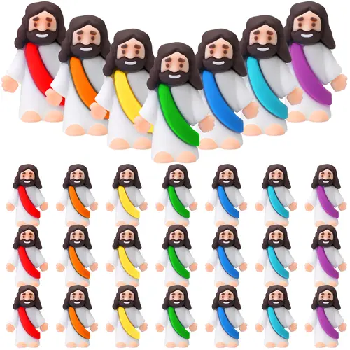 Mini Christian Jesus Figurines (50/25Pcs) - Original Design Decorations, Traditional Thanksgiving Room Accessories for Sunday School Baptism Gifts, Religious Home Supplies, Reusability