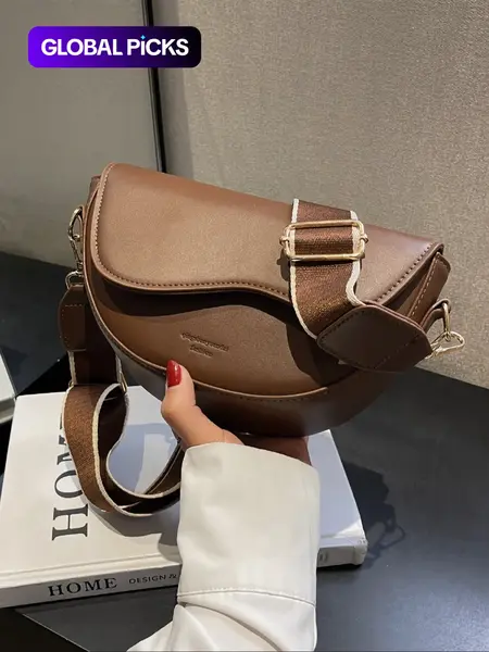 Christmas Gift,25 fall&winter ,Women's Fashionable Saddle Bag, Casual Versatile Stylish Crossbody Bag with Wide Shoulder Strap, Trendy All-match Commuter Bag for Daily Used, Trendy Commuting Bag, Fashion Bags, Everyday Bag
