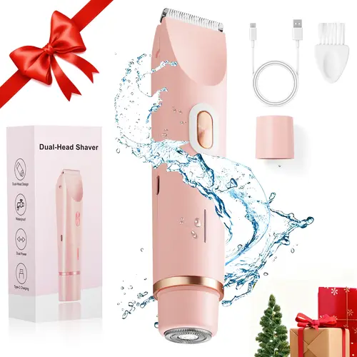 Women's Rechargeable 2-in-1 Electric Bikini & Facial Hair Removal Trimmer - Cordless, Waterproof Wet/Dry Beauty & Self Care Product, Intimate Gift for Winter Christmas, Cordless Trimmer, Beauty Products