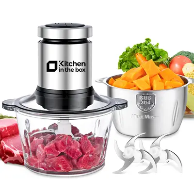 Kitchen in the box Food Processor, 400W Small Electric Meat Grinder & Food Chopper with 2 Bowls and 2 Bi-Level Blades, Mini Kitchen Chopper for Meat, Vegetables, Fish & Baby Food sohochic