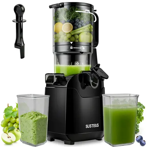 SUSTEAS 5.8" Oversized Cold Press Fruit Vegetable Juicer - 250W Motor, Silent Low-Noise, 99% High Yield, 64oz Large Capacity, Citrus Compatibility, Next-Gen Upgraded Auger, Whole Produce Support, Aids Better Digestion, Promotes Healthy Lifestyle