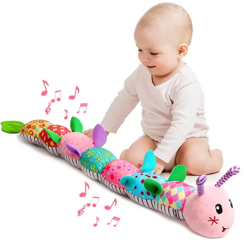 Newborn Baby Girl Gift Toys ,Infant Tummy Time Toys,Musical Stuffed Animal with Multi-Sensory Crinkle, Rattle and Textures,Baby Boy Girl Gifts,Pink Caterpillar Cute,back to school,sohochic