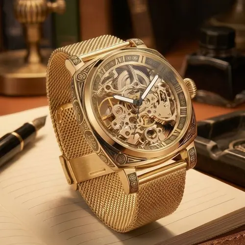 Men's Business Hollow-Out Design Mechanical Watch, Stylish Analog Wristwatch for Party & Daily Wear, Trendy Versatile Watch, Exquisite Birthday Gift
