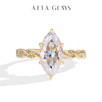 ATTAGEMS Female 3CT Marquise Cut D Color VVS1 Synthetic Moissanite Engagement Ring - 925 Sterling Silver, Anniversary Gifts for Her, Party Jewelry (R196), Engagement Rings